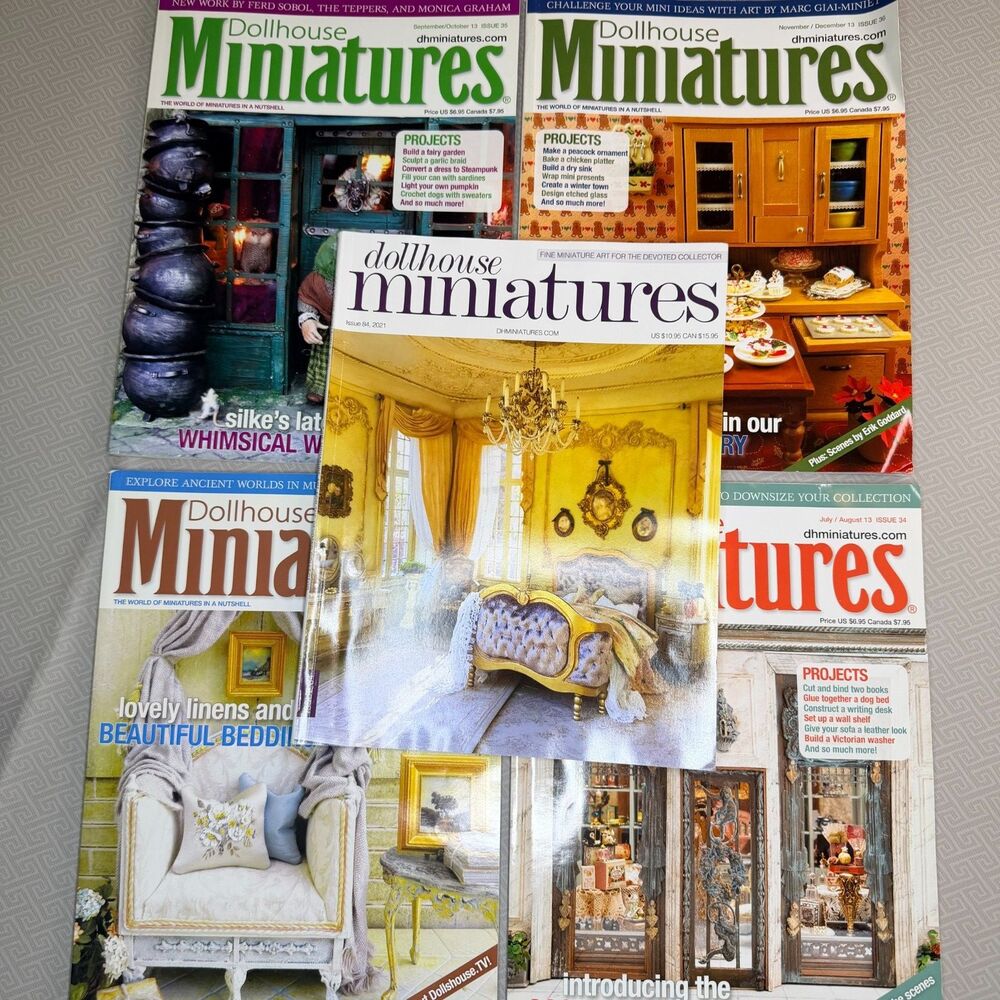Lot of 5 Dollhouse Miniatures Magazines; May - Dec 2013 & 2021; Issues 33-36, 84